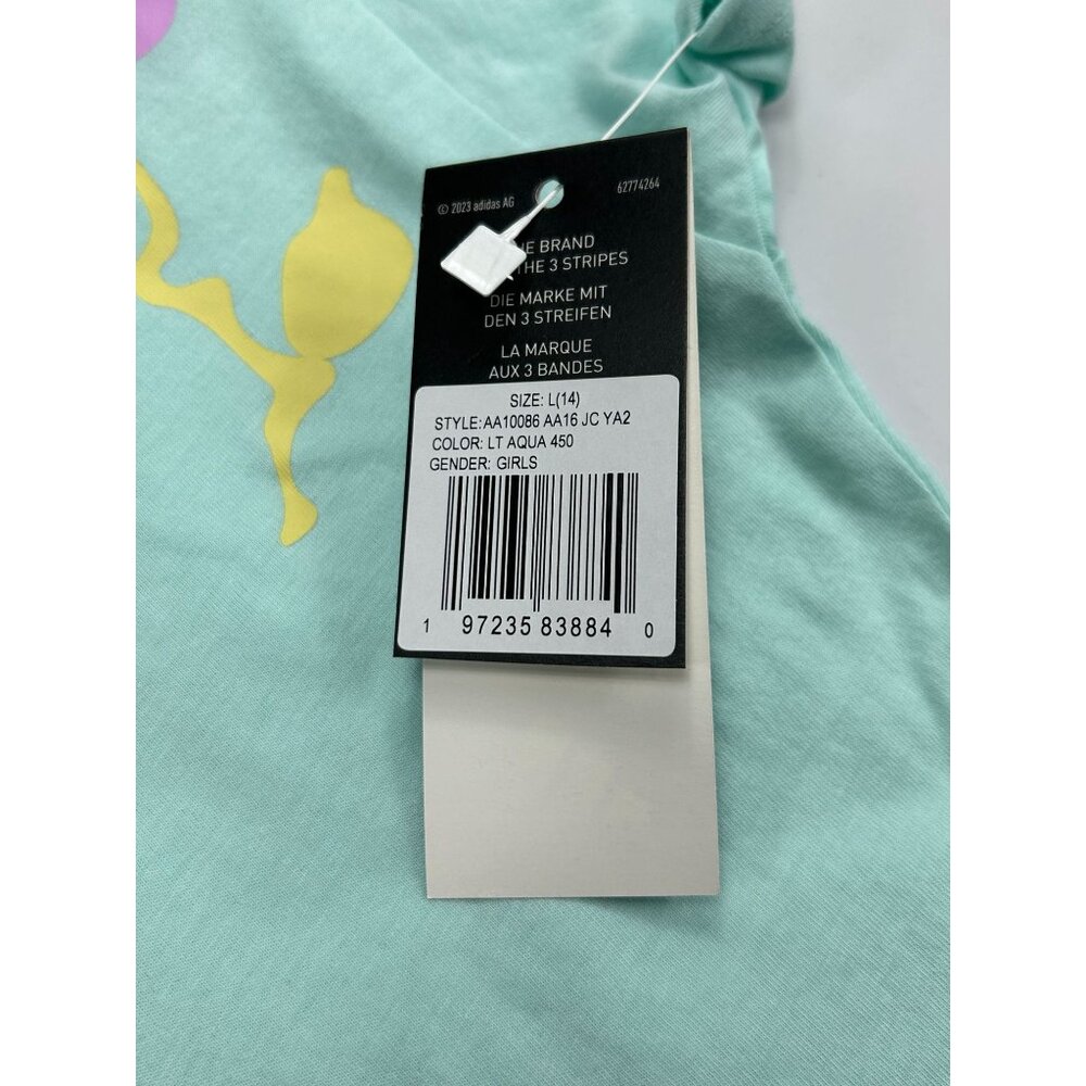 Adidas Girls Loose Fit Aqua T-Shirt With Floral Design 100% Cotton Size L (14) - Picture 5 of 9